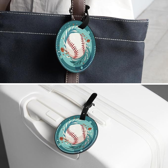 2 Pack Baseball Ball Background Luggage Tag with Name ID Card Perfect to Quickly Spot Luggage Suitcase