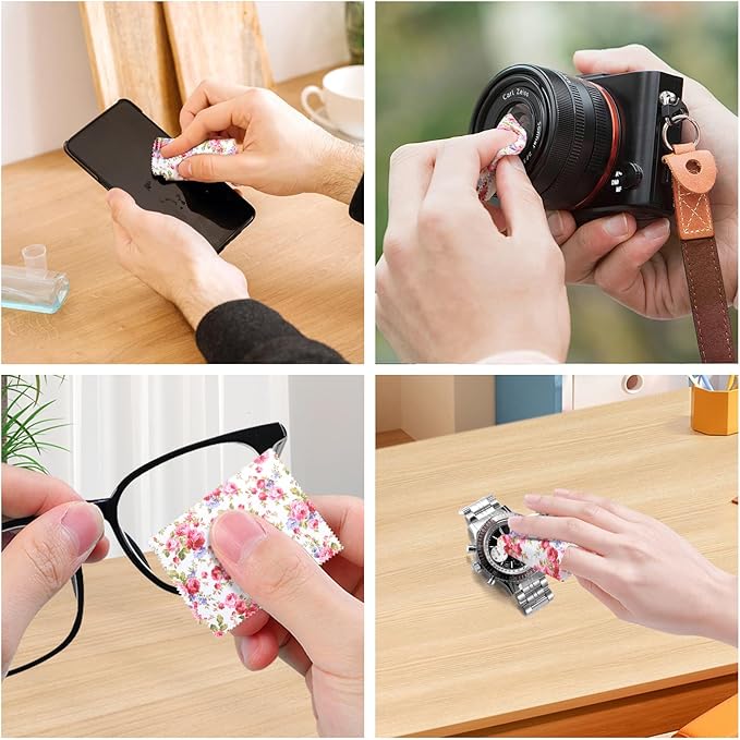 6Pcs Thickened Eye Glass Clean Cloths, Elegant Flower Design Glasses Cleaning Cloth with Iron Box, Reusable Eyeglass Cleaning Cloth for Eyeglasses, Camera Lens, Cell Phones, Laptops