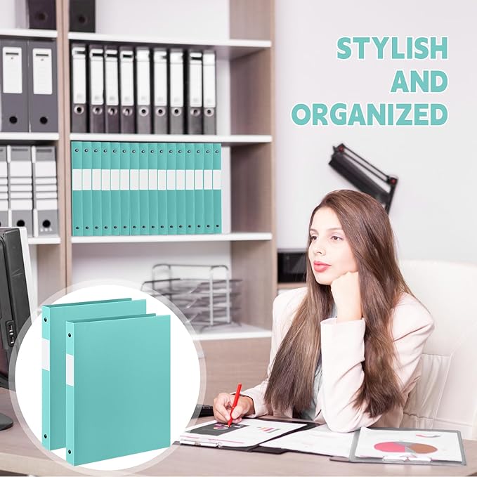Henoyso 16 Pcs 3 Ring Binder 1/2'' Round Fits Letter Size 8.5'' x 11'' Paper Plastic Flexible Binder Holds 140 Sheets with 1 Pockets Versatile Organizer for Home Office School (Mint Green)