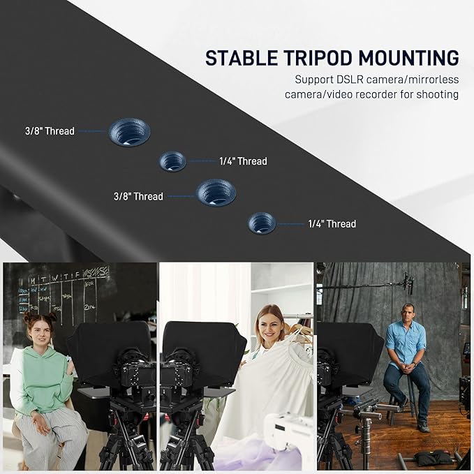 GVM 12" Teleprompter for iPad Tablet Phone DSLR Camera, Collapsible Teleprompter Kit with Installation Free Design, HD Refective Display, APP Remote Control, Carry Case, for Video Recording