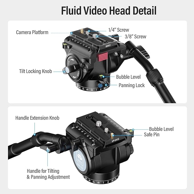 SIRUI SVM-145 Carbon Fiber Camera Monopod with Feet, 60.7" Professional Lightweight Travel Monopod with Fluid Video Head for DSLR Camera, One-Step Height Adjustment, Modular, Max Load 22lbs