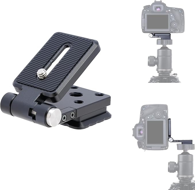 Fotga Universal Foldable L Bracket Vertical Horizontal Camera Quick Release Plate for DSLR Camera Mirrorless Gimbal 1/4" 3/8" Arca Swiss Mount Tripod Monopod,90° One-Hand Press Adjustment