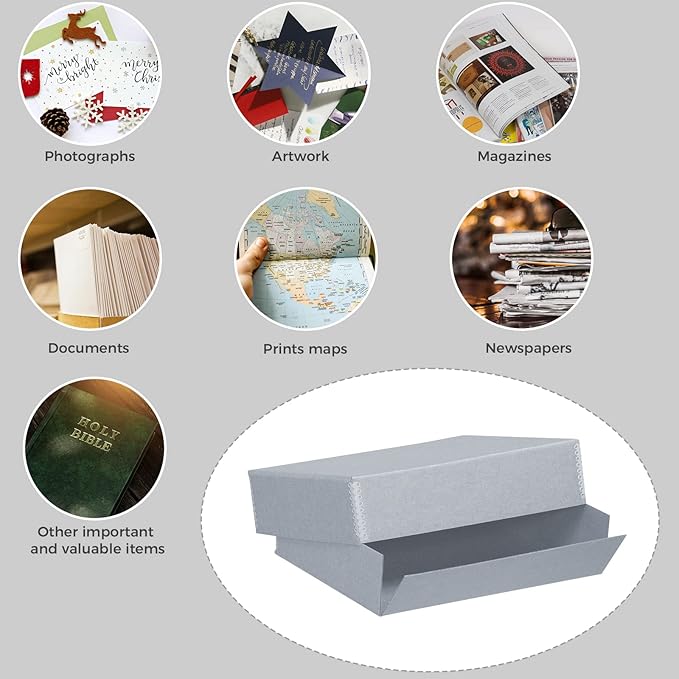 Lineco, Archival Storage Box, Museum Preservation Organizer with Drop Front Design, Acid-Free with Metal Edge, Preserves Picture Longevity, Photos, Documents, Crafts, DIY, 11x14