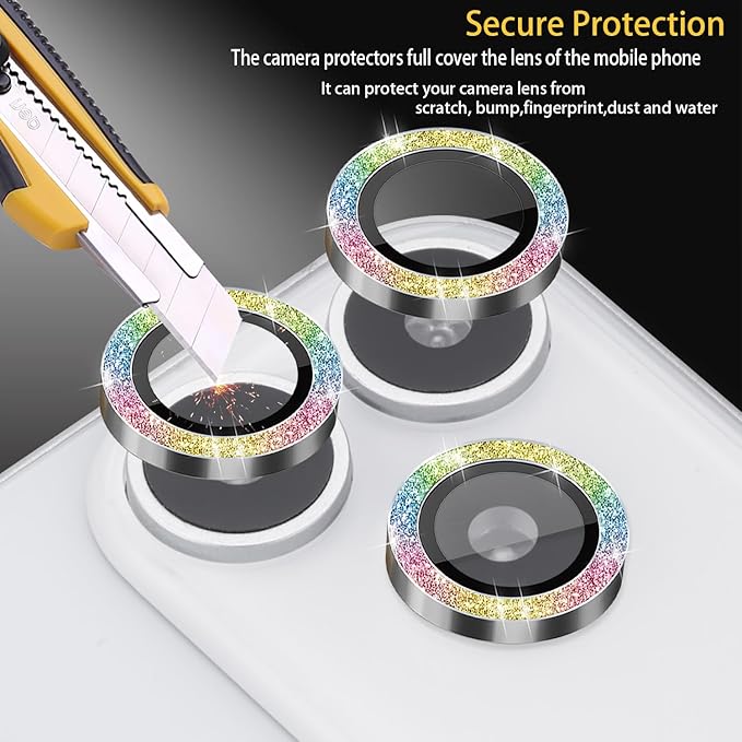 Camera Lens Protector for iPhone 17 Pro/17 Pro Max, Aluminum Alloy Tempered Glass Lens Protector with Installation Frame Fits for iPhone 17 Pro/17 Pro Max (Glitter Colorful)
