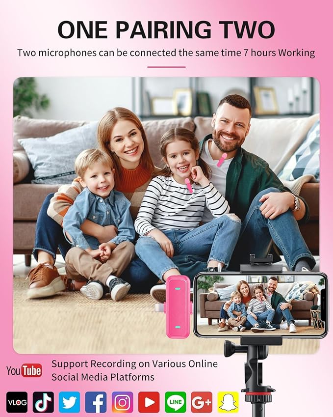 Wireless Mini Lavalier Lapel Microphone for iPhone iPad & Android Phone, 2 in 1 Lapel Mic for Video Recording- Clip on Dual Mics with Noise Reduction for Video Tiktok YouTube Podcast Vlogging(2 Pack)