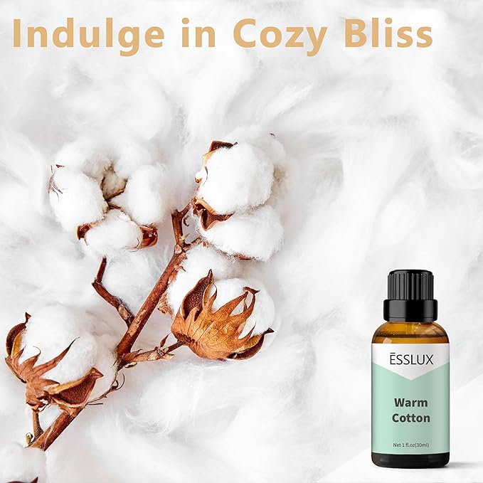 Warm Cotton Fragrance Oil - ESSLUX Aromatherapy Essential Clean Scented Oils for Diffuser, Massage, Soap, Candle Making Scents, Perfume, Home Fragrance, 30 ml