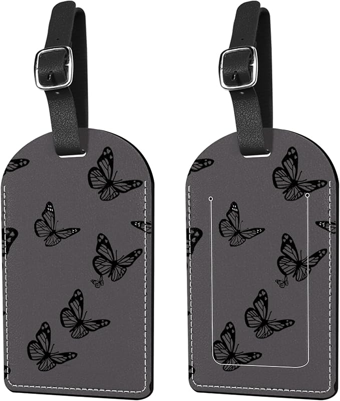 2 Pack Luggage Tag Suitcase Tags PU Leather Identifiers Privacy Cover Luggage Tags Aesthetic Cute Travel Bag Labels for Women Girls Men-Butterfly