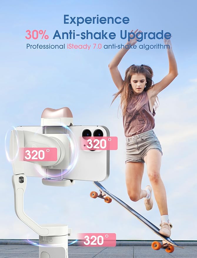 hohem iSteady V2S Gimbal Stabilizer for Smartphone, 3-Axis Gimbal for iPhone, AI Tracking, Portable and Foldable Phone Stabilizer with Fill Light for Video Recording, Vlogging, YouTube, TikTok