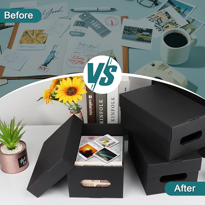 aopule 6PCS Photo Storage Box for 5"x7" Photos,12.3“ x 7.28“ x 5.3“ Picture Box Store and Protect Pictures with Lid, Photo Storage Box Documents Black