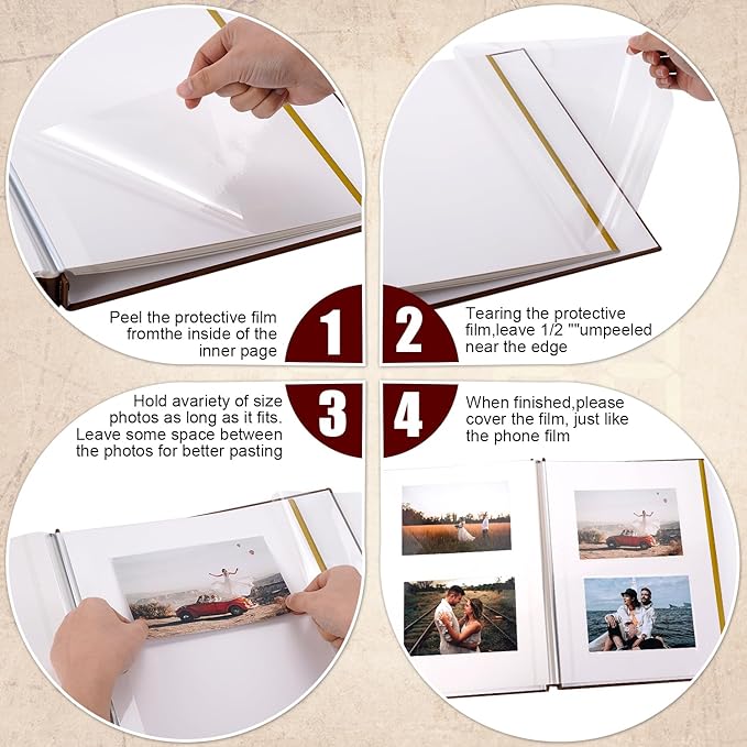 Self-Stick Page Adventure Book Scrapbook Photo Album,40 Pages Leather Cover DIY Photo Book for Family,Anniversary Wedding,Travel Memories Holds 3X5, 4X6, 6X8, 8X10 Photos (Brown)
