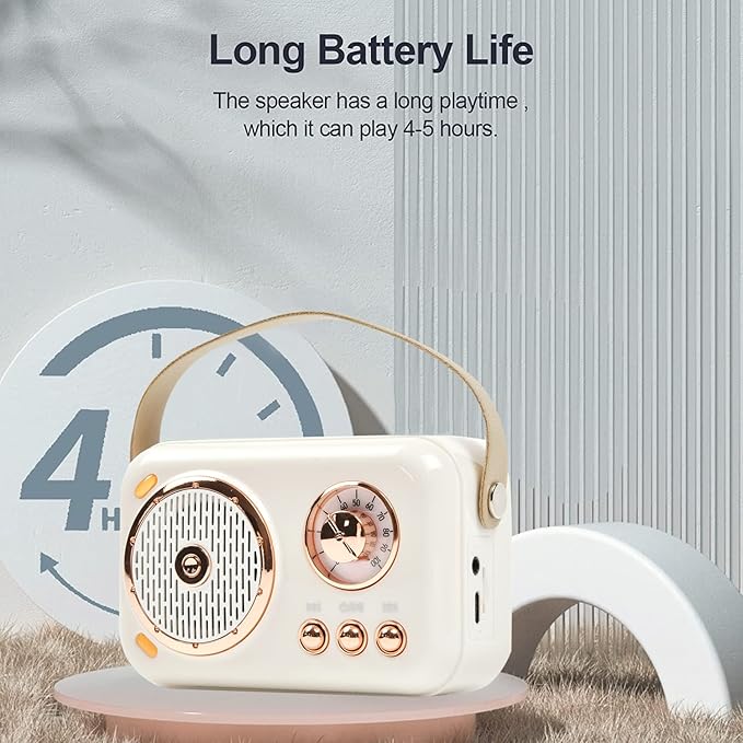 Retro Bluetooth Karaoke Speaker with Dual Wireless Microphones - Portable Rechargeable 1200mAh Battery, 10W HD Sound & 6 Voice Modes for Home Parties, Kids Gifts, Travel, Car Singing(White)
