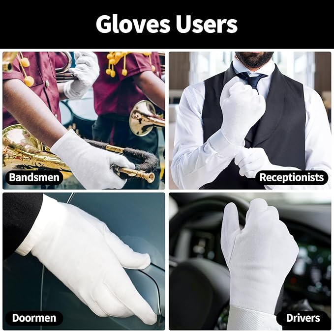 ENPOINT Extra Large Touch Screen Gloves, 5 Pairs White Cotton Gloves for Art Handling, Coin Handling, Jewelry, Photography, for Dry Hands Sleeping, with Pack of 20 Touch Screen Stickers