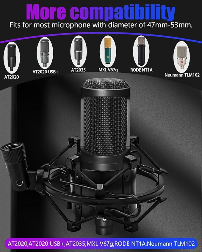Universal Microphone Shock Mount, Mic Clip Holder for Diameter 47mm-53mm Mic Anti Vibration Adjustable High Isolation Shock Mount