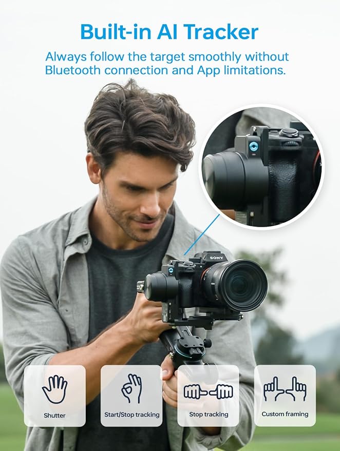 FeiyuTech Official SCORP 2 Gimbal Stabilizer for Camera,3-Axis Gimbal Stabilizer for Canon/Sony/Panasonic/Nikon/Fujifilm,5.51lb Payload,Built-in AI Tracking Module,Bluetooth/Cable Control