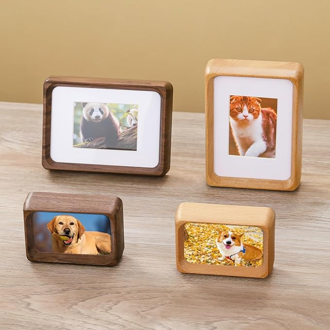 TEYCLZORE 3 inch Wood Small Picture Frames, Natural Walnut Wooden Photo Frame, Desktop Cute Mini Small Photo Frame with Mat, Displays 1.2x2 Picture with Mat or 2x3 Without Mat for Tabletop Display