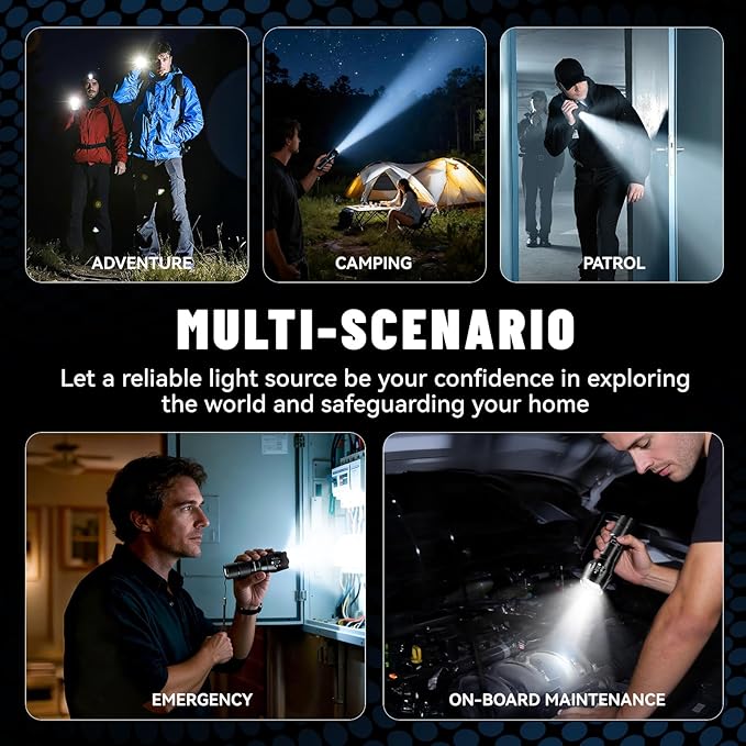 VIBELITE LED Flashlight High Lumens, 5 Modes Zoomable Waterproof Tactical Flashlight for Hiking, Camping Emergency, Cool Gadget Valentines Day Gifts for Him, Men, Teen Boys, Husband, Dad, 2 Pack