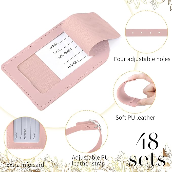 Amylove 48 Sets Leather Luggage Tags Bulk Wedding Favors Luggage Tags for Guests Bridal Gifts Wedding Bridal Shower Gift PU Leather with Name ID Card Tag for Guests