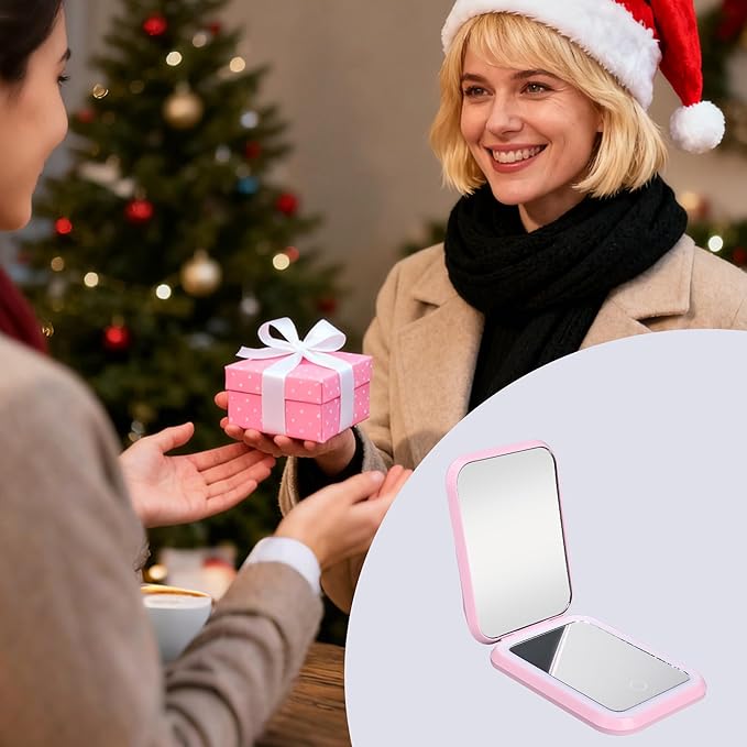 QUELIEN Lighted Compact Mirror, Rechargeable 1X/3X Magnifying Makeup Mirror Portable Natural Daylight Led Travel Makeup Mirror Small Dimmable Illuminated Mirror for Handbag