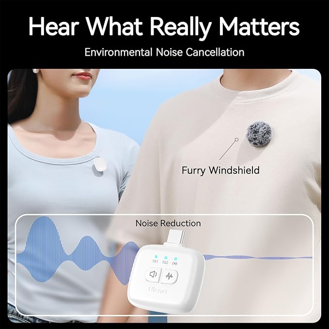 ULANZI A30 Tiny Mic Magnetic (White), Wireless Lavalier Microphone Mini Size, Noise Cancellation, 164 ft Range, 20H Battery Life, Lapel Microphone for Video Recording, DSLR, iPhones, Android, PC