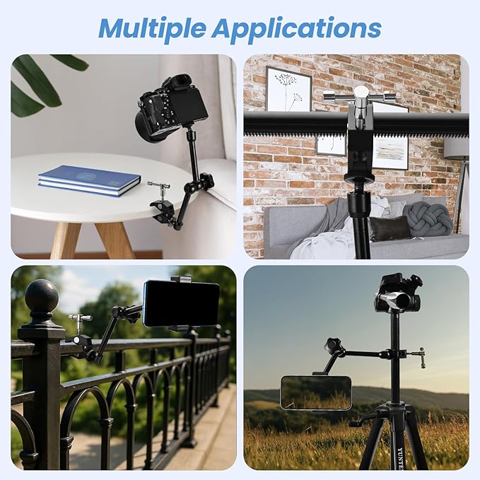11’’ Magic Arm Super Clamp Kit 1/4" & 3/8" Screws, Small Rig Arm with Crab Clamp for DSLR,Phone,Monitor,Flash,LED Light,Camera Cage, Action Cam,360° Rotating, Table Mount