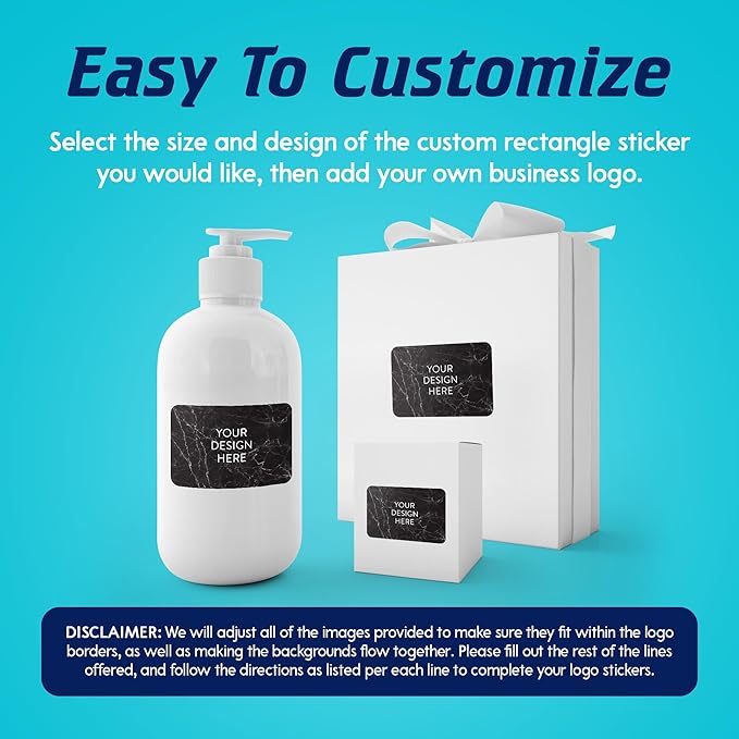 100 Custom Vinyl Stickers - Upload Your own Image, Text, Design, Logo - Personalized Logo Labels for Handmade, Packaging, Bottle, Jars, Candle, Brand Stickers (Black Marble, 6x4)