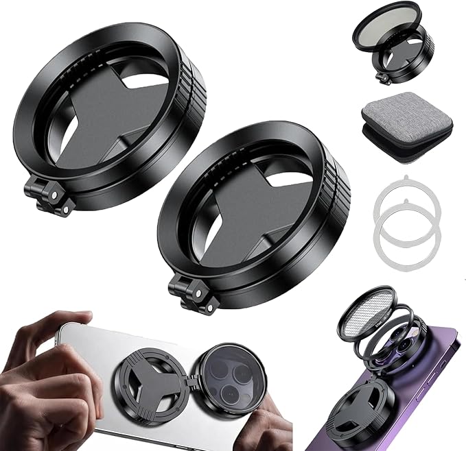 Anti-Glare Magnetic Phone Filter, Magnetic Anti-Glare CPL Polarizing Filter for Phone, Reduces Reflections & Enhances Colors, Professional 52mm Polarizing Filter (2 Pcs)
