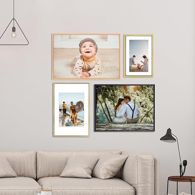 BKABOT 10x14 Picture Frame, Brass Aluminum Metal Photo Frames with HD Glass, Fits 8x10 with Mat or 10 x 14 without Mat, Display for Wall, 1 Pack