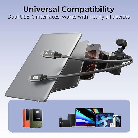 SMALLRIG USB4 40Gbps USB-C Cable, 240W Fast Charging & 8K@60Hz Video & 40Gbps Data Transfer, 35cm/13.8in Straight to Straight Connectors with Cable Tie, for MacBook for iPad Pro for iPhone - 5073
