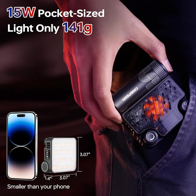 ZHIYUN CINEPEER CM15 15W RGB Video Light Fill Handheld Light 2600mAh CRI 94+ 2500k~10000k Outdoor Photography Selfie Light Rechargeable Portable 360° Full Color Camera Light Cold Shoe
