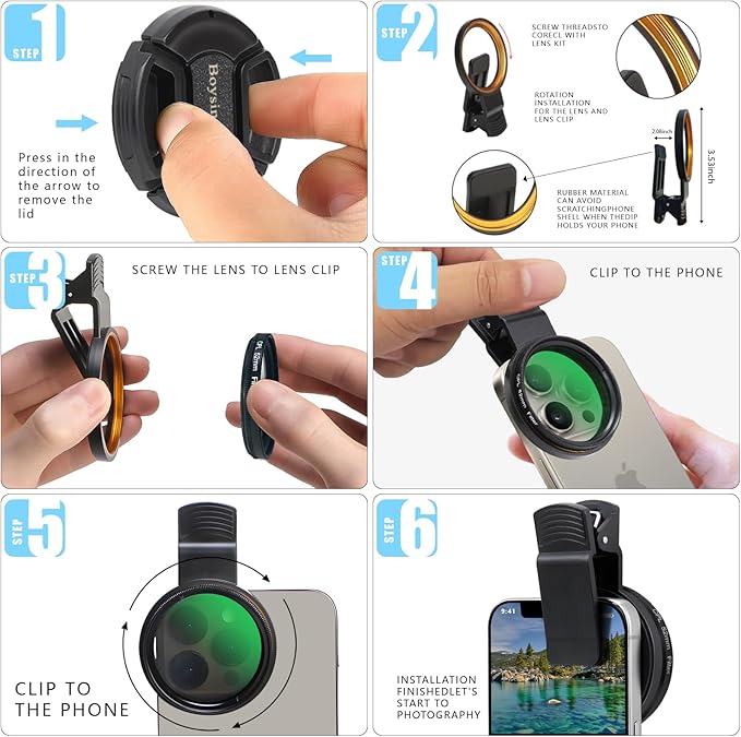 52MM CPL Filter - Clip-on Circular Polarizer Lens Filter, Ultra Slim Multi-Coated, Compatible with iPhone 15 14 13, Samsung, Google Pixel & Other Smart Phones