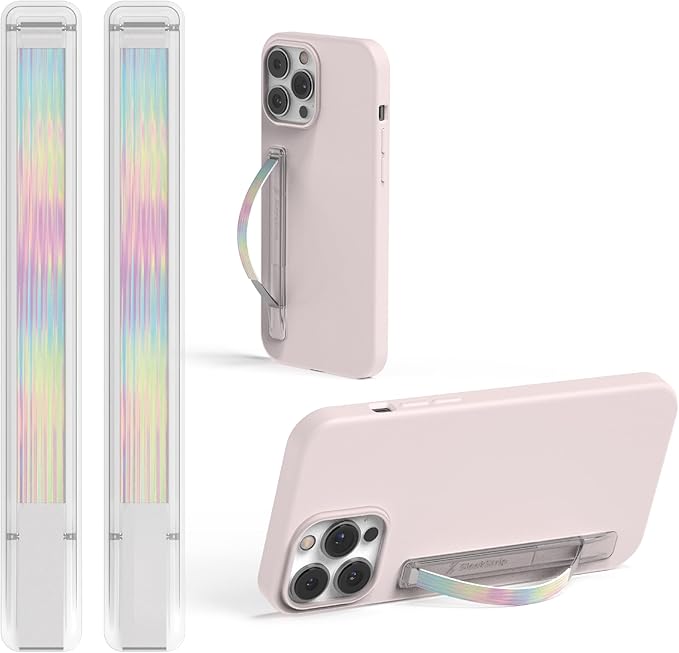 SleekStrip SleekGrip-Essential Ultra Thin Phone Grip Stand,Slim Metal Finger Loop Ring Hand Holder Strap Cell Phone Grips for iPhone 16 Pro Max,17 Air,Android,Case Back - Iridescence 2PK