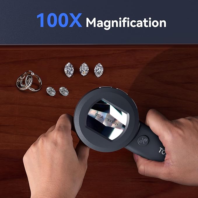 TOMLOV P10 Microscope for Adults Kids, Handheld Coin Magnifier with Light for Error Coins, Portable Trichome Magnifying Glass 100X, Collector Pocket Jewelers Loupe, Digital Microscope with 2" Screen