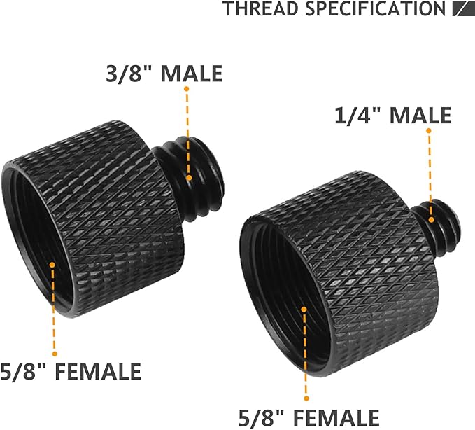 Mic Screw Adapter - 5/8 to 1/4 & 5/8 to 3/8 Adapter Set for Microphone Stand to Tripod and Camera