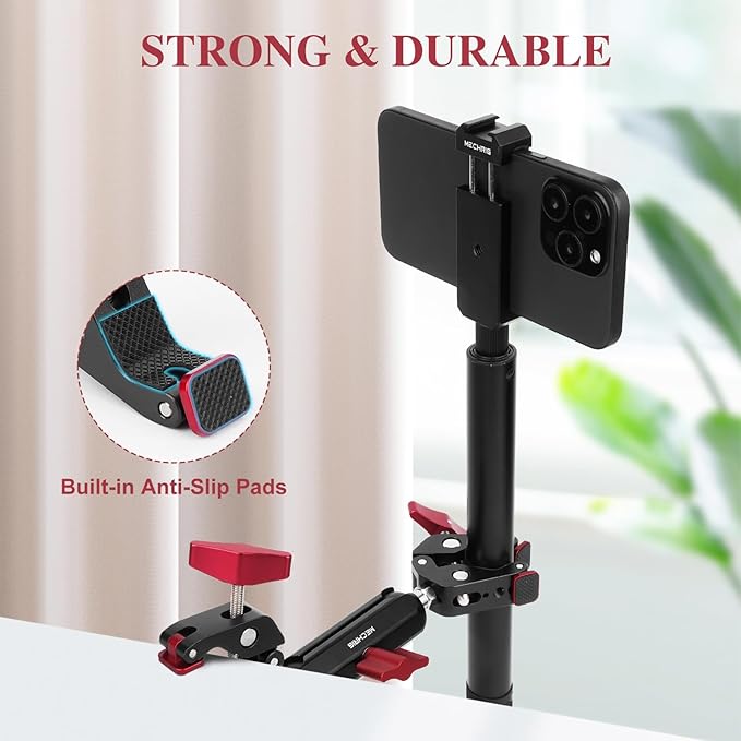 Super Clamp Double Camera Clamp,Dual Clip Mount with Magic Socket Arm - 3/8" & 1/4" Screw, Heavy-Duty Clamps for Desk & Cross Bars& Tripod & Handlebar,All Metal -Max Load Capacity 8.8LB,JC010