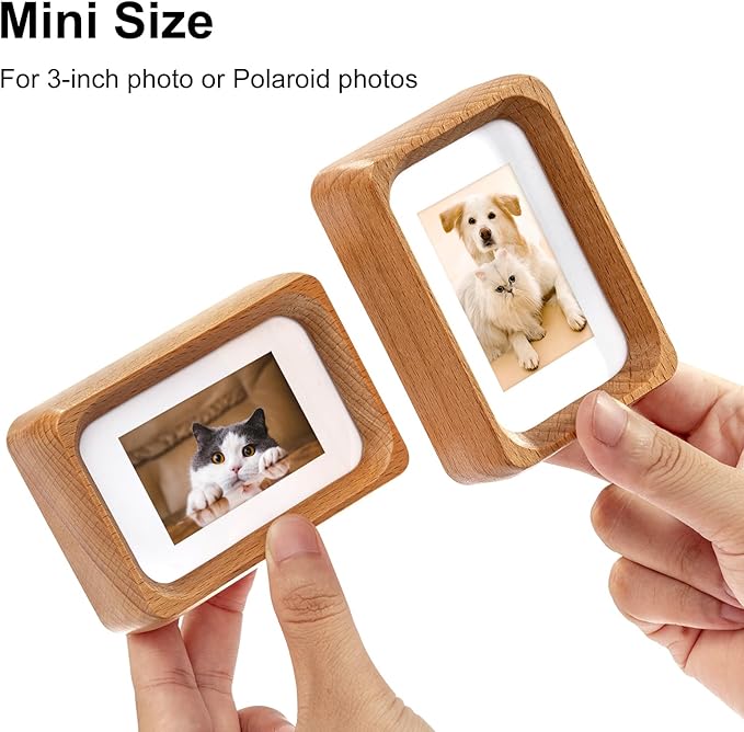 Kattepote 3 inch Wooden Mini Instant Photo Frames, with Mat for 1x2 inch Photos, Natural Beech Wood Mini 2 x 3 inch Tabletop Picture Frame Instant Camera Photo Frames (Beech)