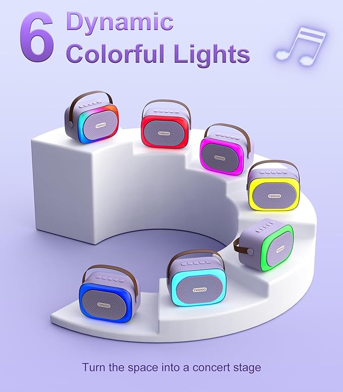 TiMOVO Mini Karaoke Machine, Portable Bluetooth Speaker with 2 Wireless Microphones and LED Lights, Birthday Gifts for Family Home Party, Purple