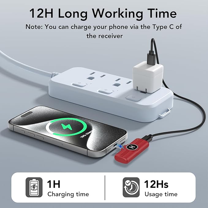 USB C Mini Wireless Lavalier Microphone for iPhone 15 16, iOS and Android Devices - Noise Reduction Lapel Mic for Recording, Clip Omni Lav Mic for Video Recording, Tiktok, YouTube, Vlog (Red)