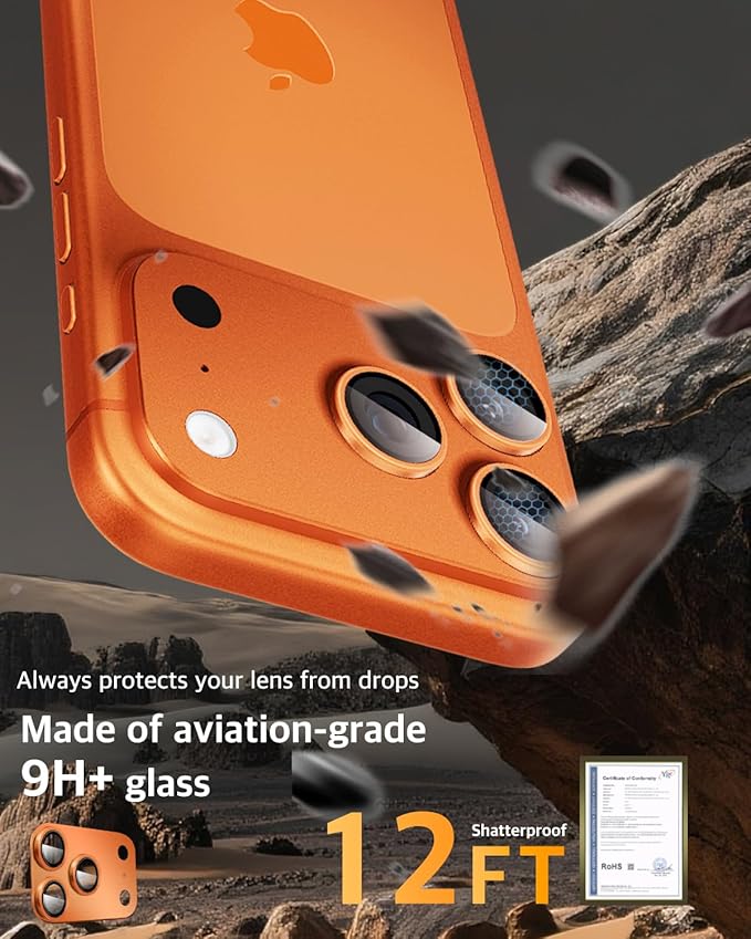 Camera Lens Protector for iPhone 17 Pro,Metal Frame Tempered Glass - Anti-Break,Strong Adsorption,Case-Friendly-Cosmic Orange