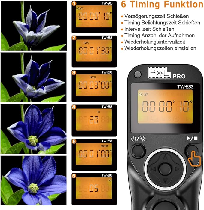 Pixel TW-283/N3 LCD Wireless Shutter Release Timer Remote Control for Canon 7D Series, 5D Series, 50D, 40D, 30D, 10D