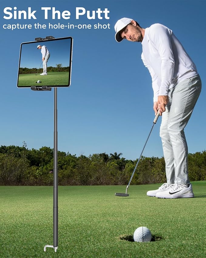 GDZN 57" Golf Monopod Selfie Stick - [Metal Pole] Golf Tablet Holder for Record Swing, Putting, Golf Training Aid, Tablet Tripod Stand Compatible with 4.7-13" iPad Pro/Air/Mini, iPhone, Galaxy