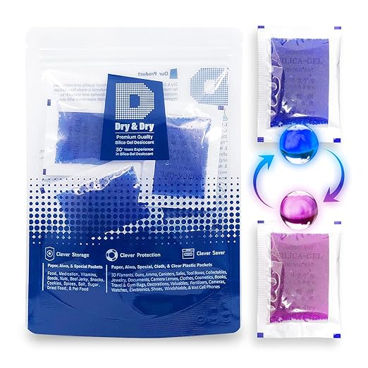 Dry & Dry 5 Gram [40 Packets] Blue Indicating Silica Gel Packets - Desiccant