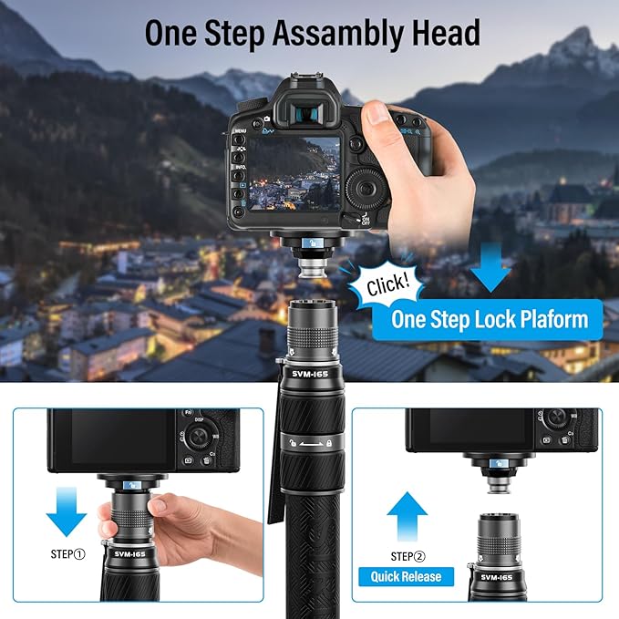 SIRUI SVM-165 Rapid Monopod for Cameras, 65” Carbon Fiber Monopod with Feet, One-Step Rapid Height Adjustment, Lightweight for DSLR Camera, Modular 3 in 1, Max Load 22lbs