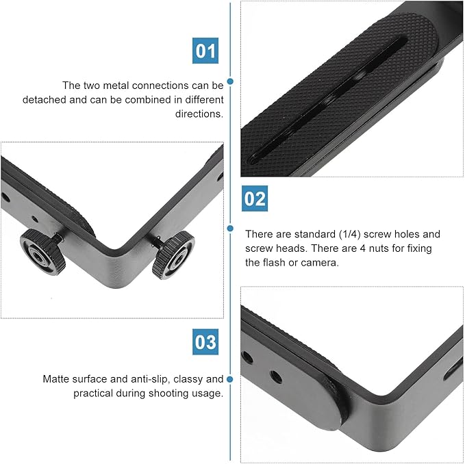 NOLITOY Shape Flash Light Bracket Matte Metal Holder for DSLR Camcorder Speedlight with Screw and Nuts Stable and Non-Slip Camera Mount for Photography Lighting Equipment