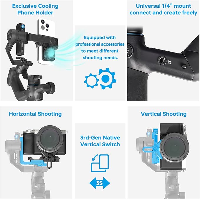 FeiyuTech SCORP Mini 3 Pro All-in-One 3-Axis Gimbal Stabilizer for Camera, Smartphone & Action Cam | Built-in AI Tracking Sensor, Detachable Remote Handle, Vertical Shooting Compatible