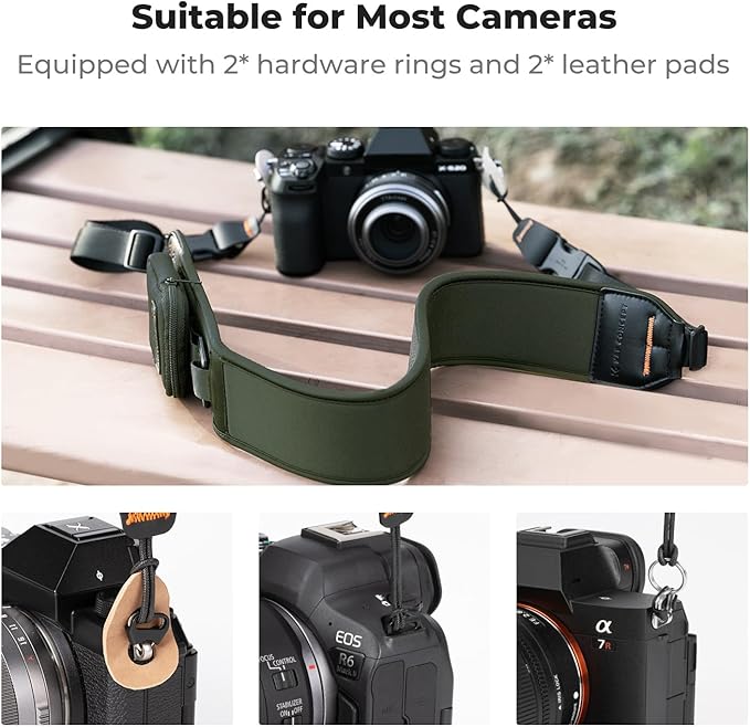 K&F Concept Camera Neck Strap for Photographers, Soft Neoprene Adjustable Shoulder Belt with Zipped Pockets