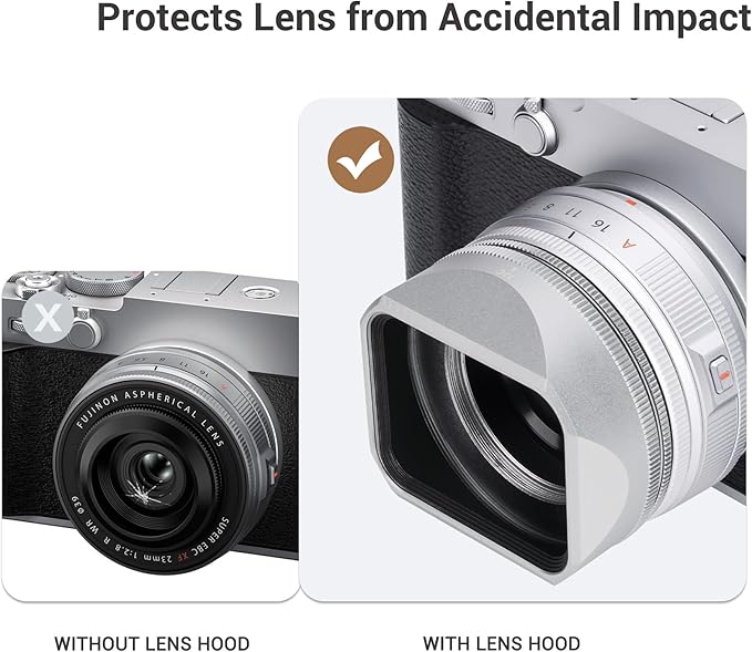 Metal Square Lens Hood Shade with Hood Cap & Adapter Ring,for Fuji Fujifilm XF 23mm F2.8 R WR On X-E5 XE5 Camera, Lens Cover Protector for XF 27mm F2.8 R WR,Replaces LH-XF27(NOT for TTArtisan) - Black