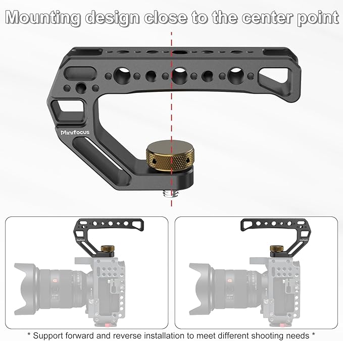 Top Handle with 3/8"-16 Locating Pins, Universal Camera Handgrip with 5 Cold Shoe Mount for Microphone, LED Light, Monitor, 1/4", 3/8" Threaded Holes with Locating Pins for ARRI Grip
