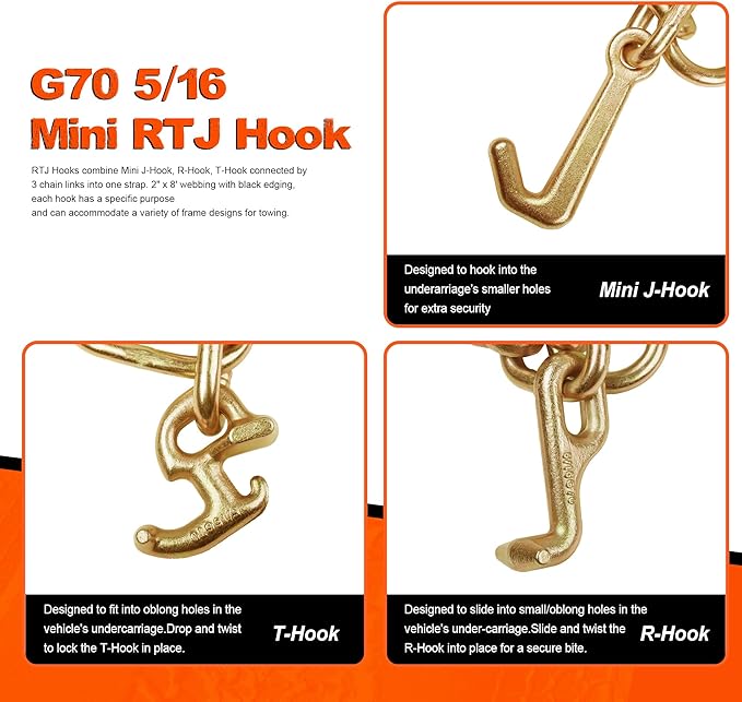 2" x 12' RTJ Cluster Hook Ratchet Straps with 8 Point Chain, 4 Pack - Heavy Duty Tow Strap for Trucks, Trailers, and Car Haulers - Wheel Tie Down Straps for Tow Trucks & Auto Transport