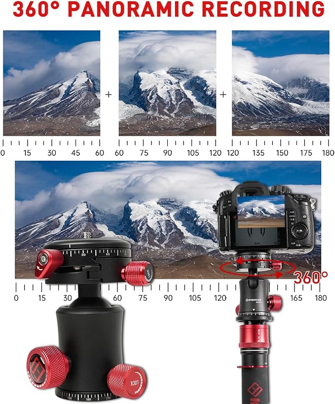 IFOOTAGE Komodo MP30 Ball Head,Metal 360° Rotating Ball Head with Panoramic Quick Release Plate, Compatible with Digital SLR（Load 22lbs）