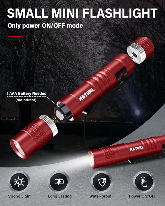 HATORI Flashlights Bright LED Flashlight Super Mini Flashlight with High Lumens Flash Light Pen Light Small Flashlights for Emergencies Outdoor Pocket Flashlight (1 Pack)